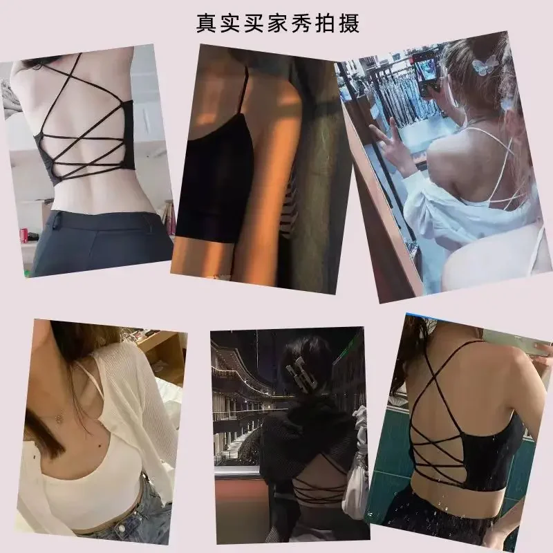 Streetwear Summer Bra Crop Tops Sports Spaghetti Strap Vest Women Sexy Cross Straps Beautify Back Sleeveless Camisole Underwear