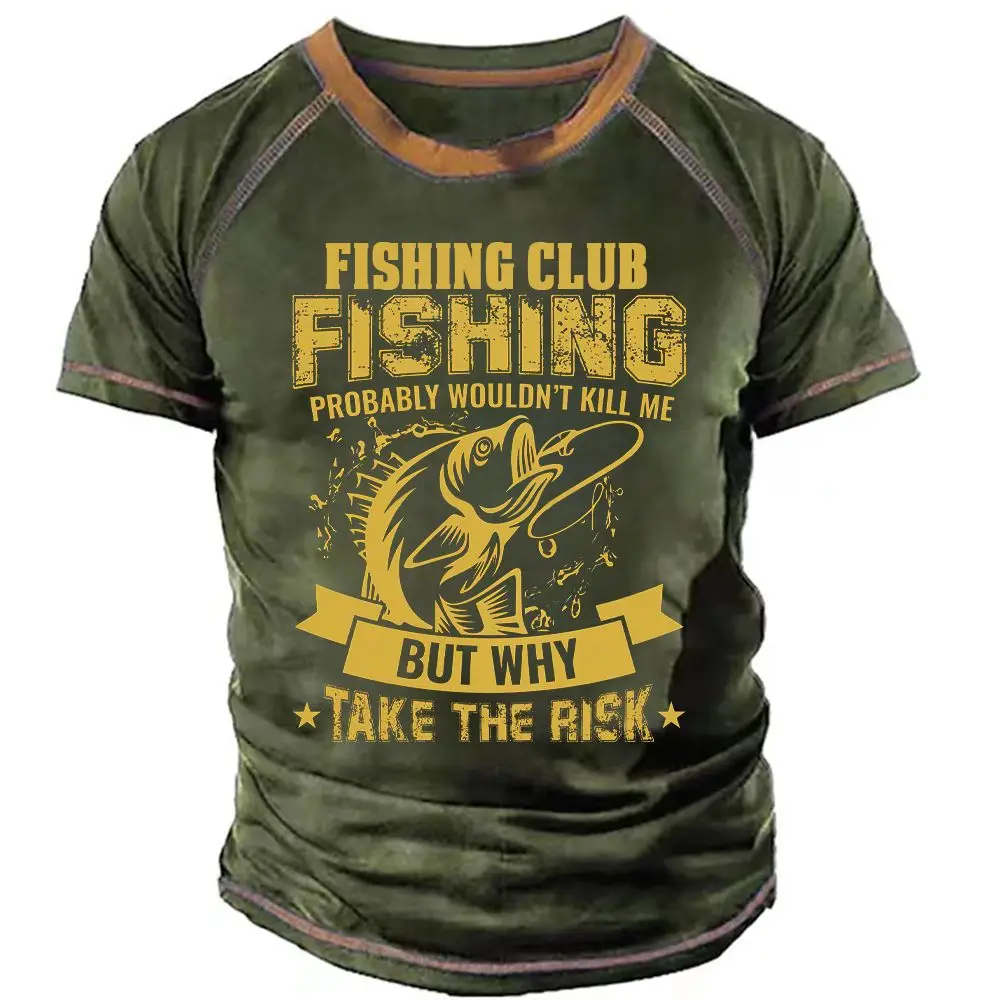 Summer Men T-Shirt Fishing Shirt Vintage 3d Printing O-Neck Oversized Short Sleeve Top Daily Apparel Male Fishing Club Clothing