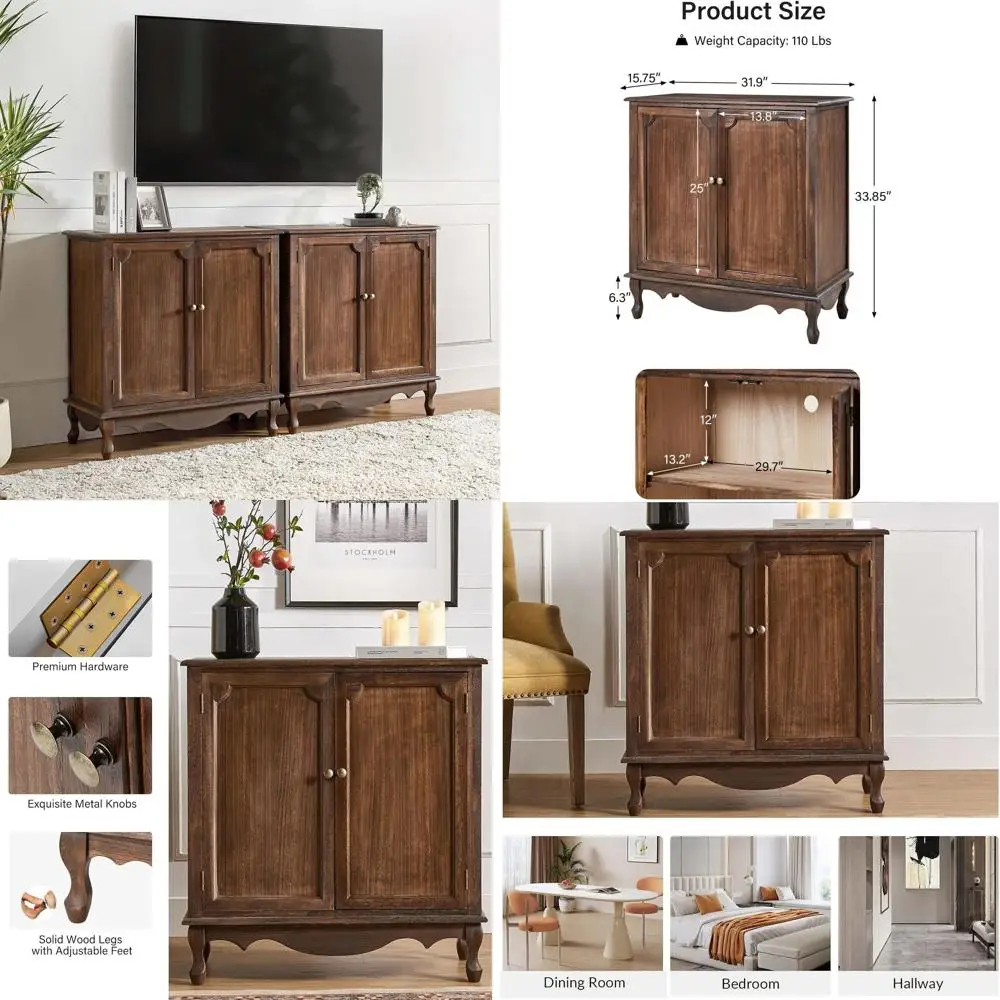

Antique Accent Cabinet with 2 Do, Buet Cabinet with Storage, 2 Shelves Sideboard or Kitchen, Living Room, Set o 2(Walnut)