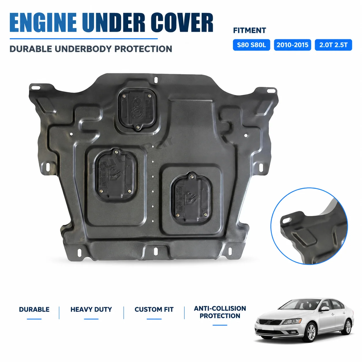 For Volvo S80 S80L 2010-2015 2.0T 2.5T Engine Underbody Protection Heavy Duty Custom Fit Anti Collision Design Daily Driving