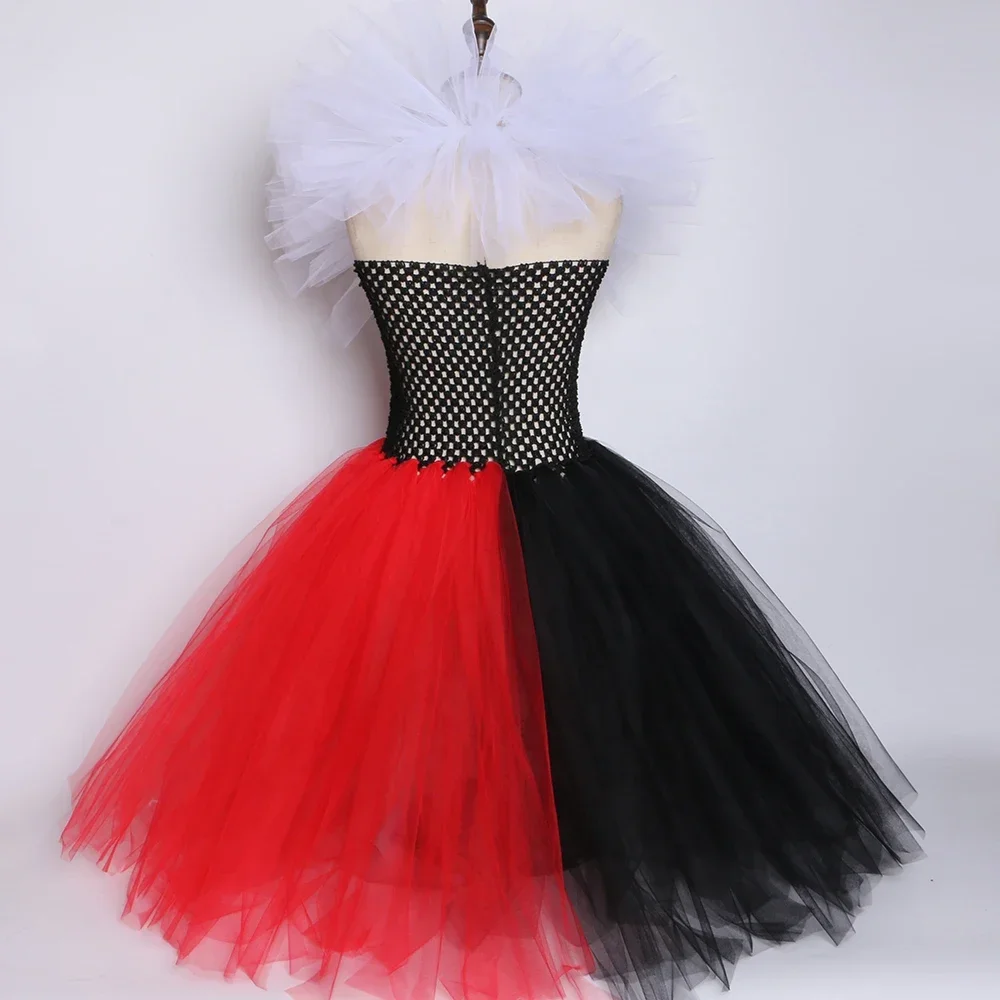 Queen of Hearts Costume for Girls Fancy Carnaval Party Dresses Wonderland Red Queen Tutu Princess Dress Kids Halloween Costumes