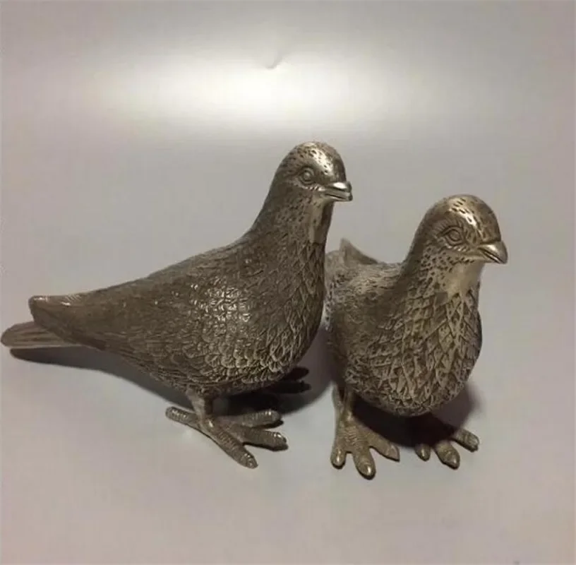 Copper statue Chinese Hand-made Tibet Silver Sculpture A Pair Peace Pigeons Animal Statue Individuality Creativity Happy Home