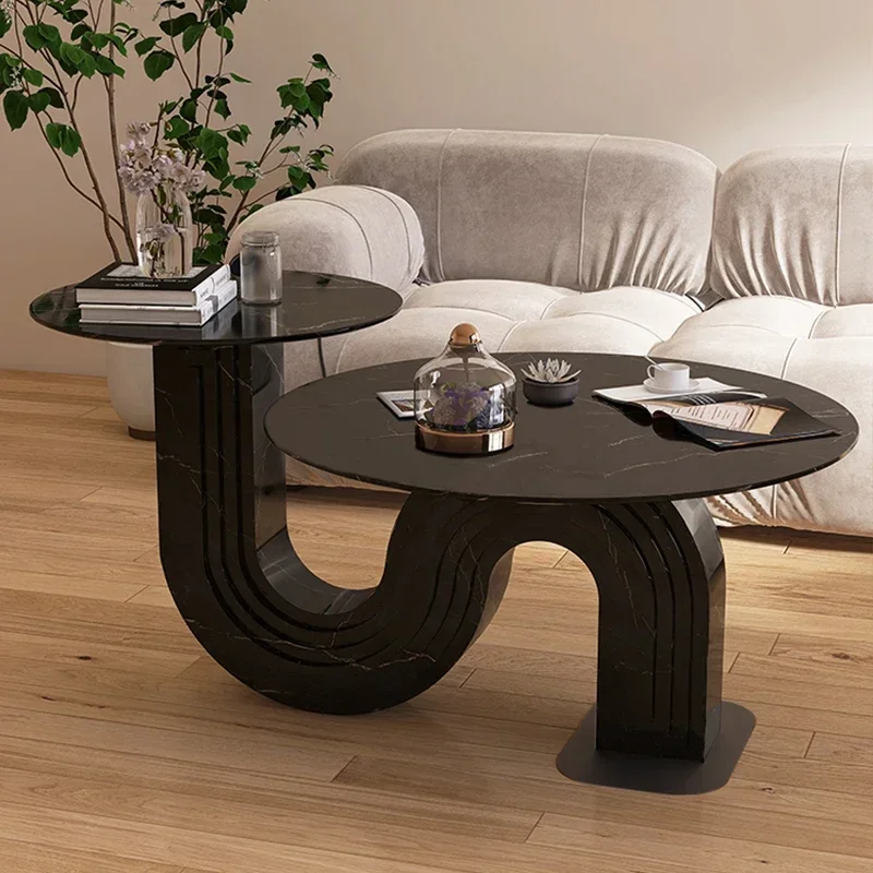 Light Luxury Stone Plate Coffee Table Living Room round Balcony Creative Height Side Table
