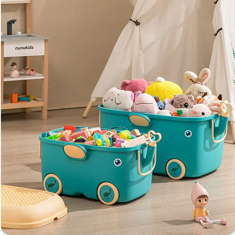 

Children's Toy Storage Box, Clothes and Building Blocks Organizer, Cartoon Design with Pulleys, Large Dustproof PP Bin