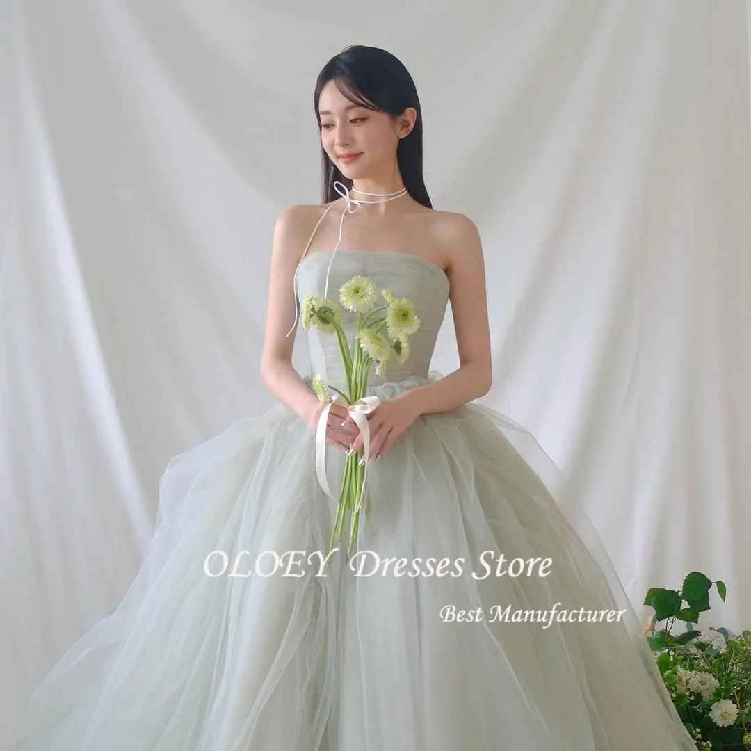 

OLOEY Customized Wedding Dresses Sleeveless Lace-up Strapless Korea Tulle Corset A-Line Brides Gowns Women Bridal Dresses