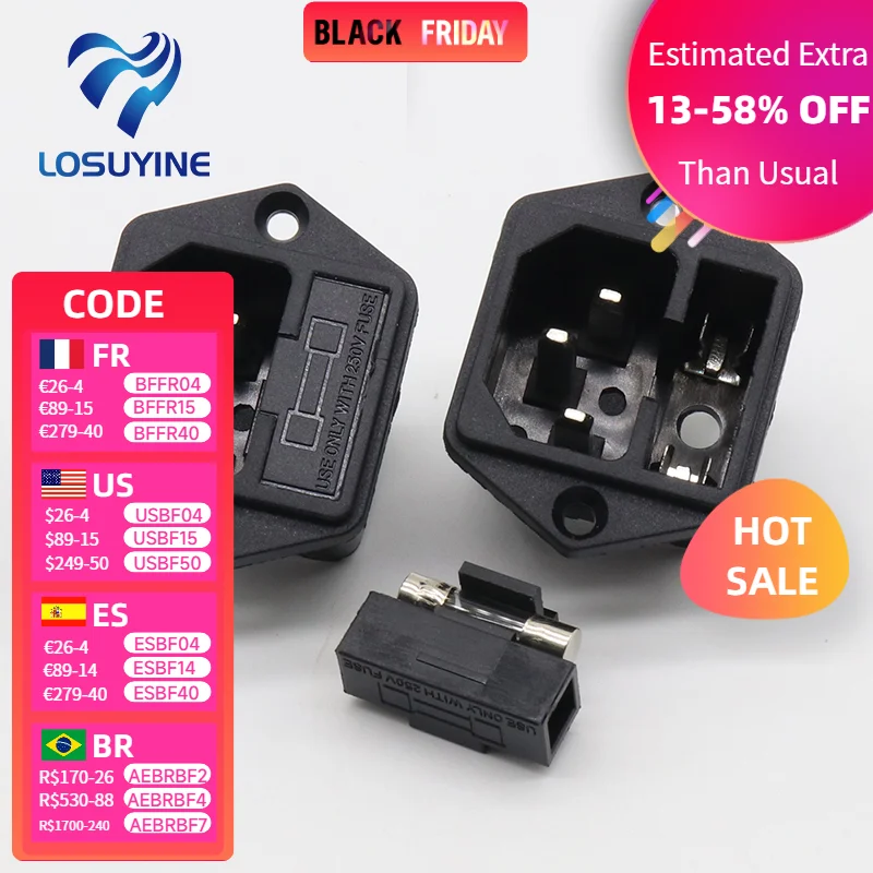 

Новый панельный монтаж, 3-контактный входной штекер IEC 60320 C14, 10A15A AC 250V w/держатель предохранителя