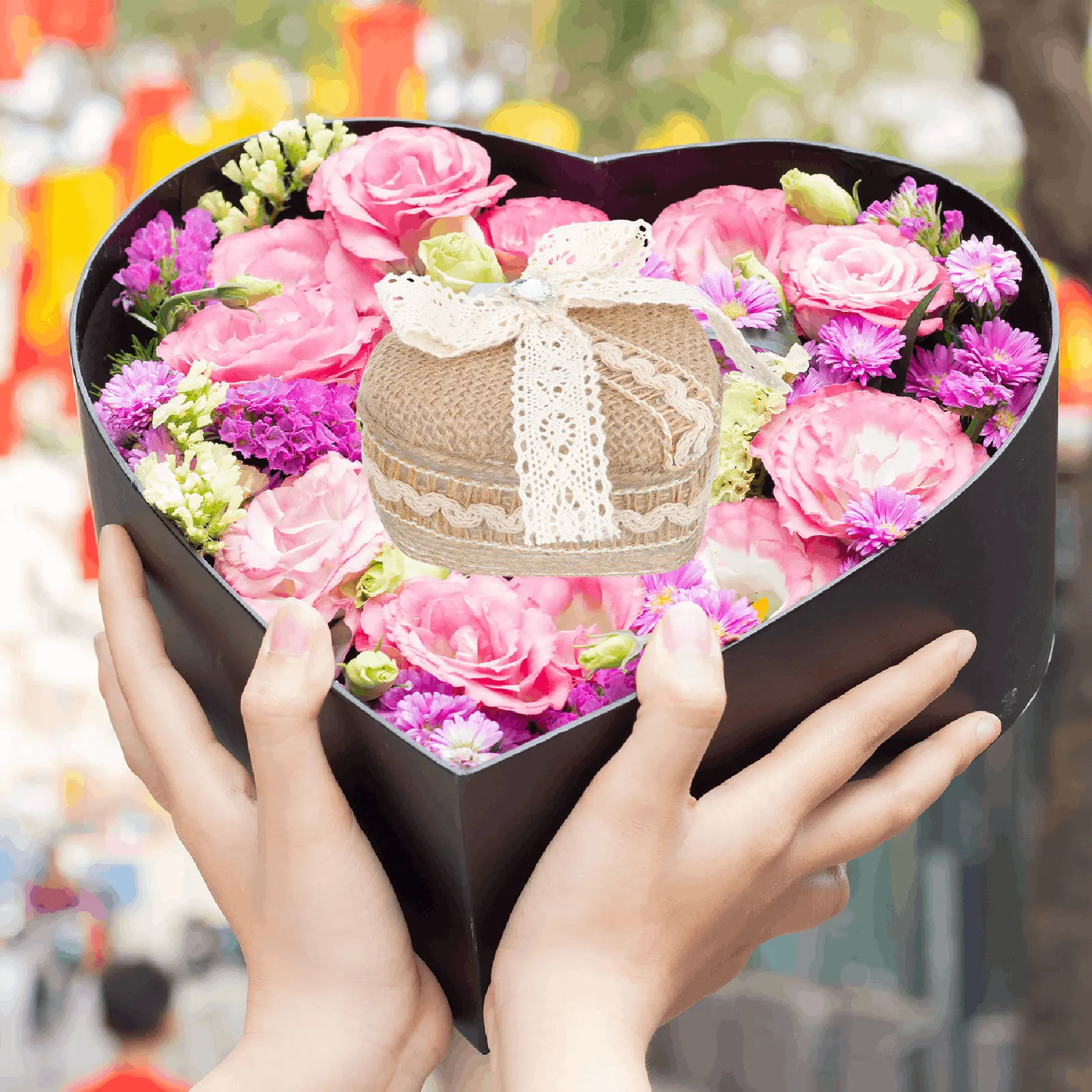 

Linen Acrylic Ring Box Heart Shape Jewelry Storage Container Romantic Wedding Gift Holder Case For Ring Protection