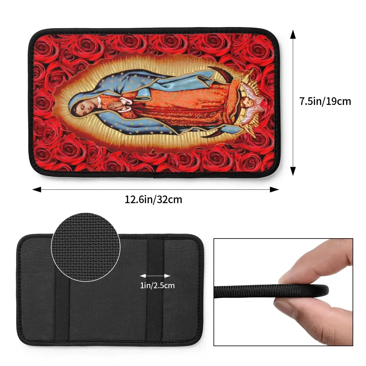 Leather Car Arm Rest Cover Mat Jesus Virgin Mary Breathable Center Console Cushion Pad Storage Box Cover Car Decor Accessories