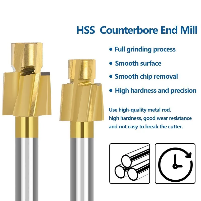 HSS Milling Cutter for Metal Counterbore Mould End Mill 6-12mm Shank Pilot Slotting Tool Countersink Endmill Drill Bit 