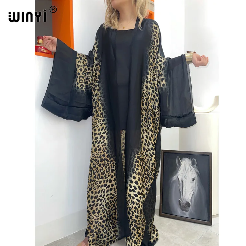 2022 WINYI Europe fashion bikini sweet lady New party Cardigan stitch sexy Boho Leopard Print Holiday Africa long Sleeve KIMONO