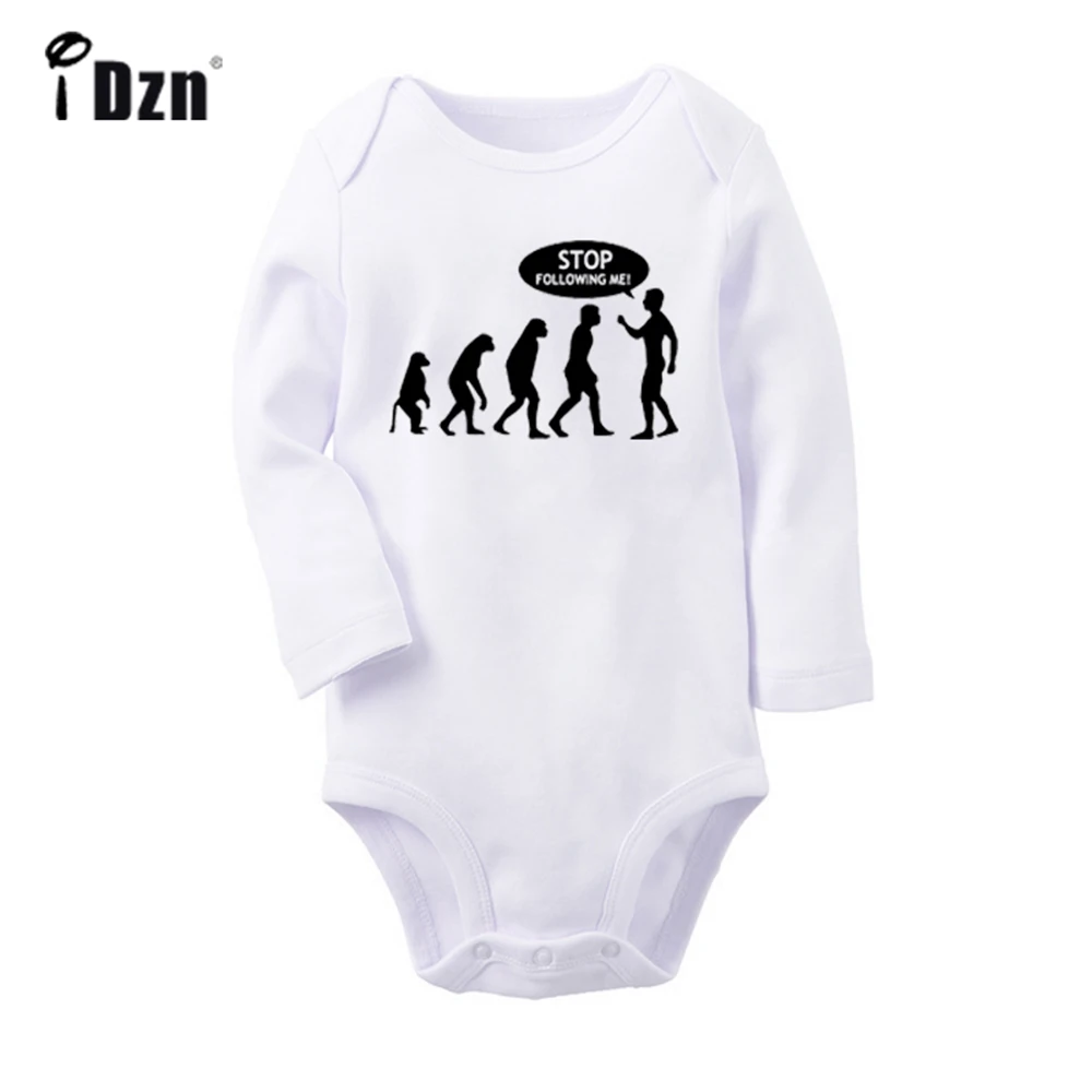 Evolution Stop Following Me! Cute Baby Jumpsuits for Boys and Girls Fun Print Bodysuits Baby Long Sleeve Jumpsuits Soft Clothes