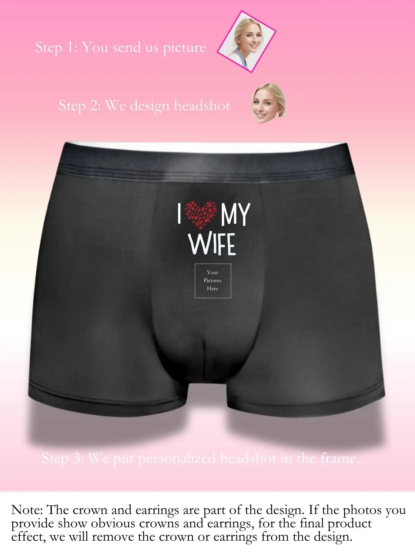 Personalized LOVE WIFE Face Photo Boxer Briefs Custom Husband Gift Anniversary Valentine Underwear Hombre Regalo Personalizado