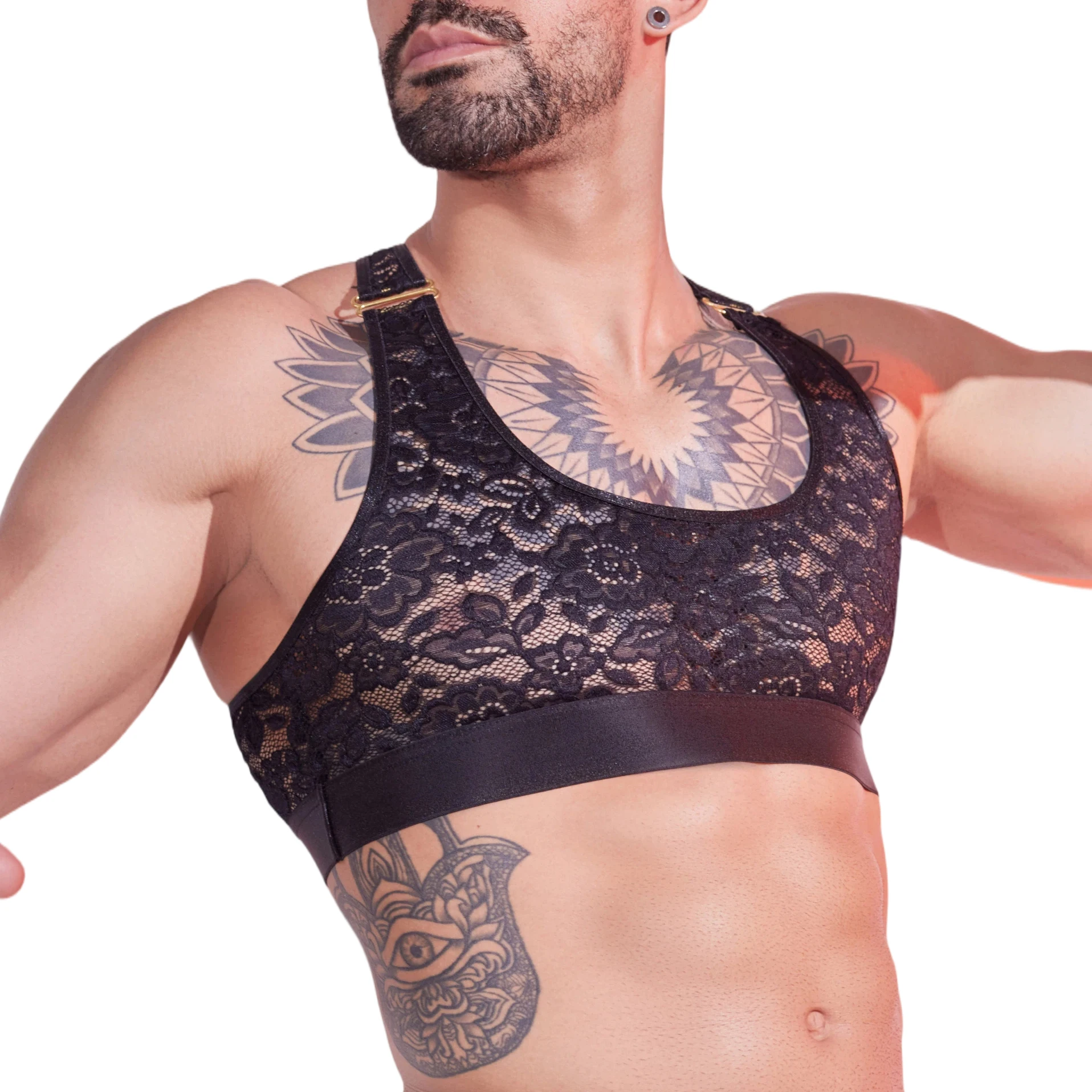 

Sexy Mens Undershirts Sexy Lace Erotic Crop Tops See Through Sissy Lingerie Gay Mini Vest One Size Men's Underwear Tops