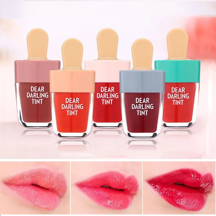 5 Colors Super Ice Cream Lip Gloss Waterproof Long Lasting Liquid Makeup Lipstick Sweet Red Lip Tint