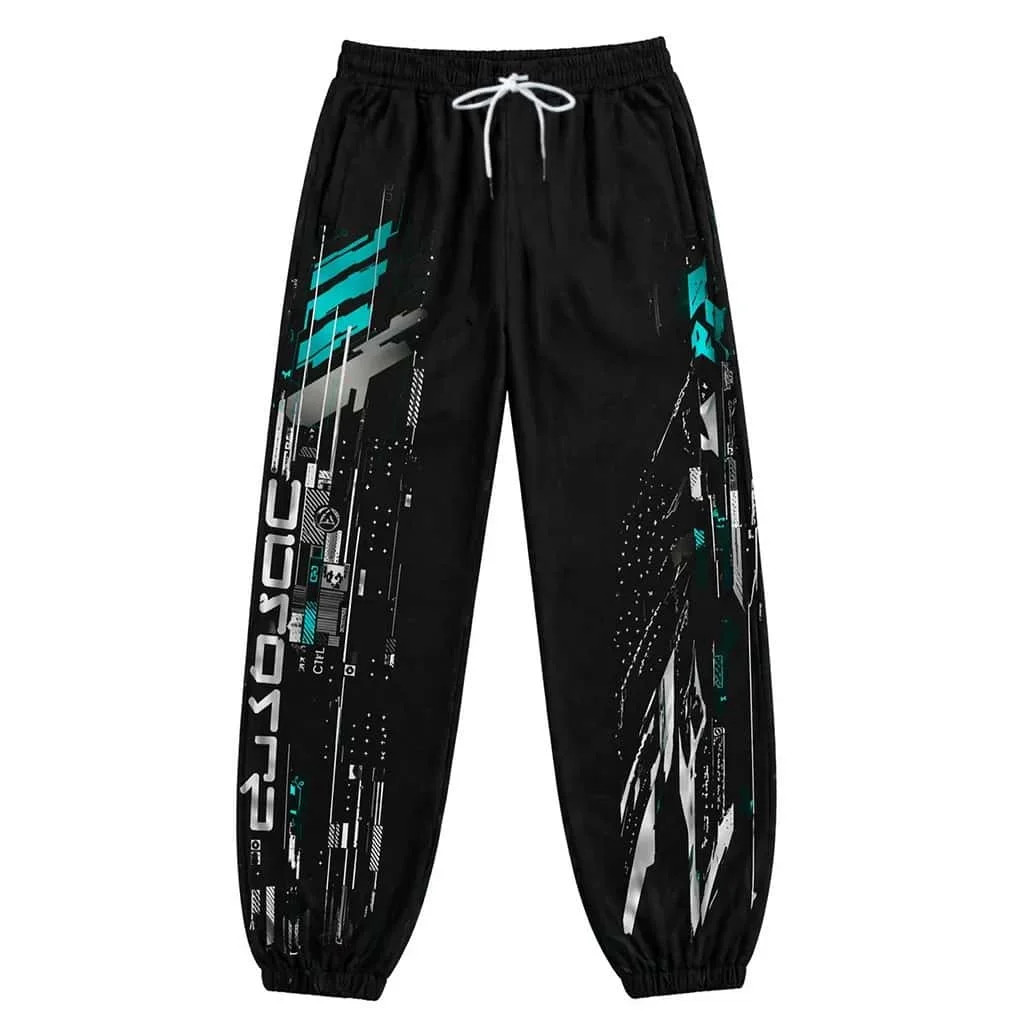 Men's Cyberpunk Functional Printed Ankle Pants Y2K Street Hip-hop Trend Loose Drawstring Casual Versatile Pants