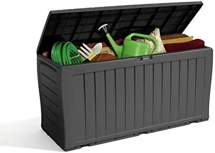 er Marvel+ 270L Outdoor 65% Recycled Garden Furniture Storage Box Graphite Wood Panel Effect | Fade Free | All Weather