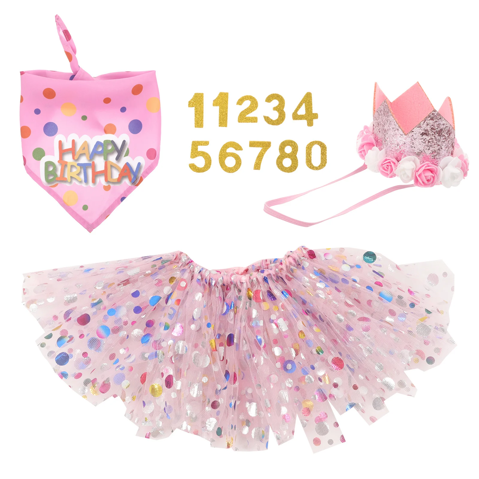 

Birthday Hat Crown Tulle Skirt Suit Dog Bandana Mesh Outfits Pet Party Dress