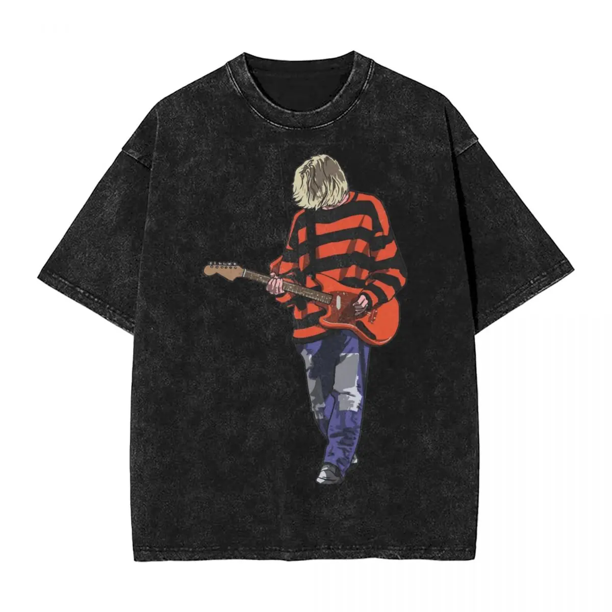 Washed T Shirt Stripey Kurt Cobain Hip Hop Fashion T-Shirt Oversize Streetwear Short Sleeve Printed Tops Tee Shirt for Men Women