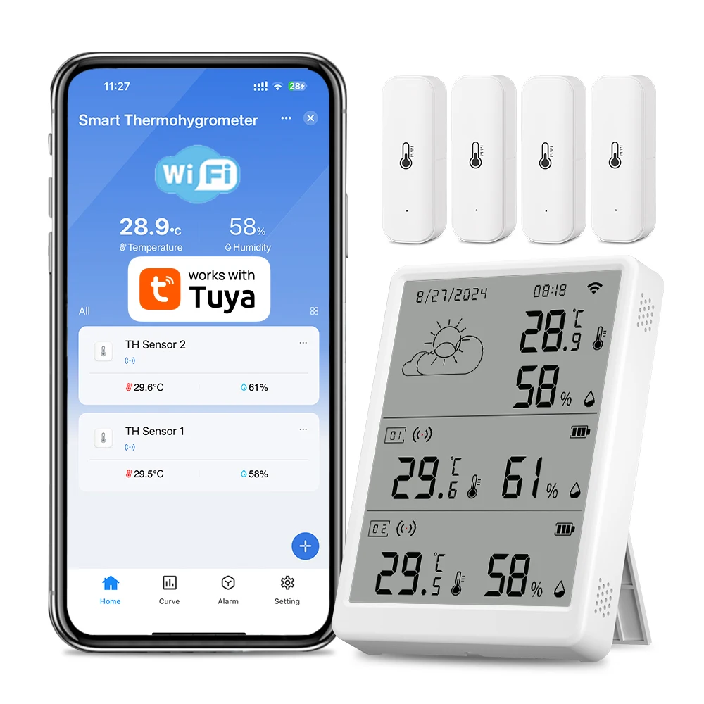Tuya WiFi Weather Station Temperature Sensor Smart Thermohygrometer Kit Wi-Fi Gateway and 433mhz Thermohygrometer with App Alert image 3