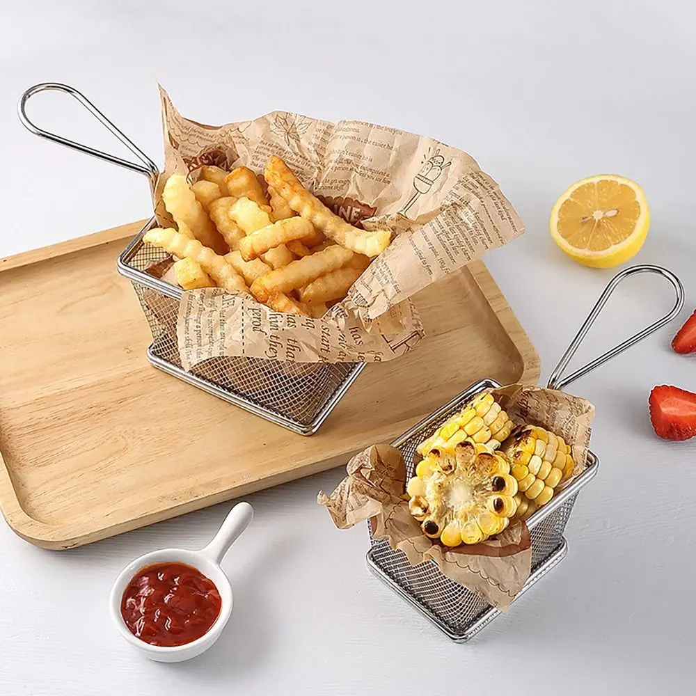 Stainless Steel Frying Basket Oil Separated Kitchen Tool Chips Presentation Basket Table Food Serving Chicken Wings Holder