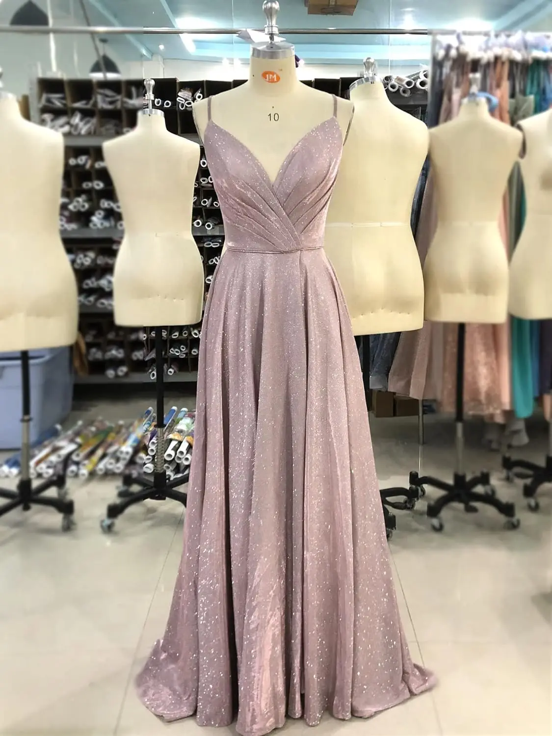 فستان حفلة موسيقية طويل أنيق على شكل حرف A ورقبة على شكل حرف V فستان سهرة رسمي مع جيوب وفتحة جانبية للحفلات اللامعة للنساء #4