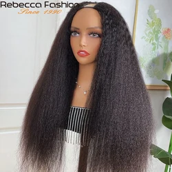 Yaki Straight Cabelo Humano U Parte Perucas para Mulheres, Sem Deixar de Fora, Cabelo Humano Encaracolado Brasileiro, Meio Clipe no Cabelo, Peruca em Forma de V