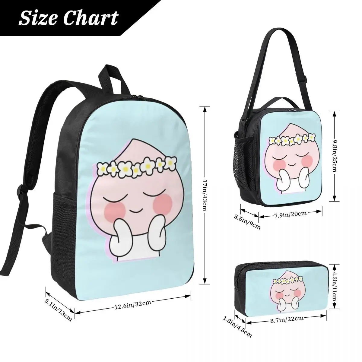 سخيفة الطفل Apeach على ظهره طالب بنين بنات BookBag حقيبة مدرسية حقائب كتف الكمبيوتر 3ps معزول حقيبة الغداء مقلمة #2