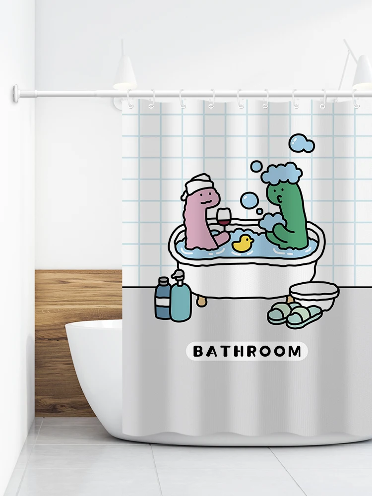 

Милая шторка для ванной с изображением динозавра, водонепроницаемая, без необходимости сверления, для ванной или душевой комнаты
