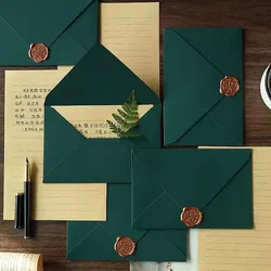 5pcs Solid Green Paper Envelopes High-grade Thick Envelopes for Letters Wedding Party Invitations Cards Postcards Cover Cash Bag