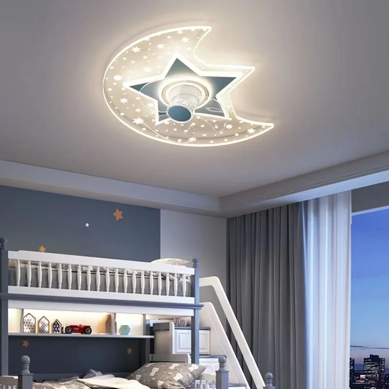 Children Ceiling Fan With Light Kids Room Light Ceiling Star Moon Chandelier fan Modern Nursery Baby Boys Girls Bedroom Lamp 실링팬