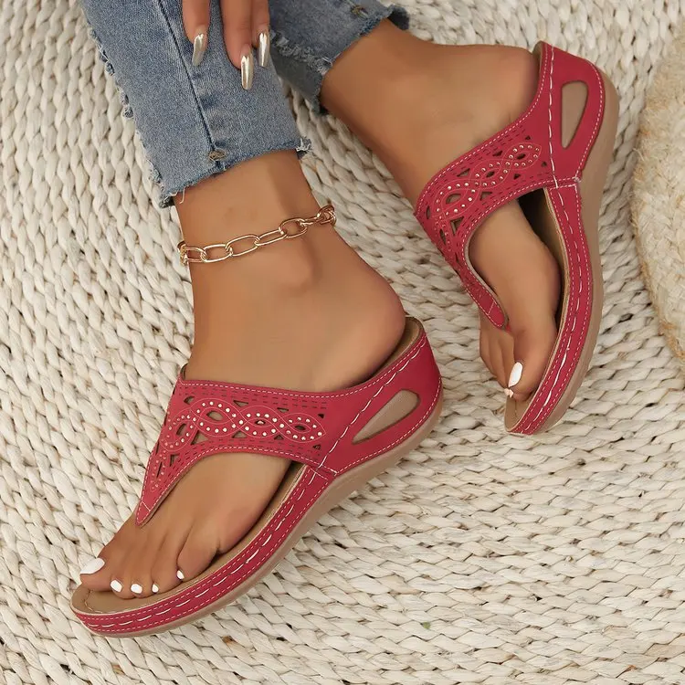 Frauen Keil Plattform Flip-Flops Damen Slide Slip auf Tanga Sandalen Sommer Strand Hausschuhe Atmungsaktive Weiche Unterseite Walking Hausschuhe – Detail 16