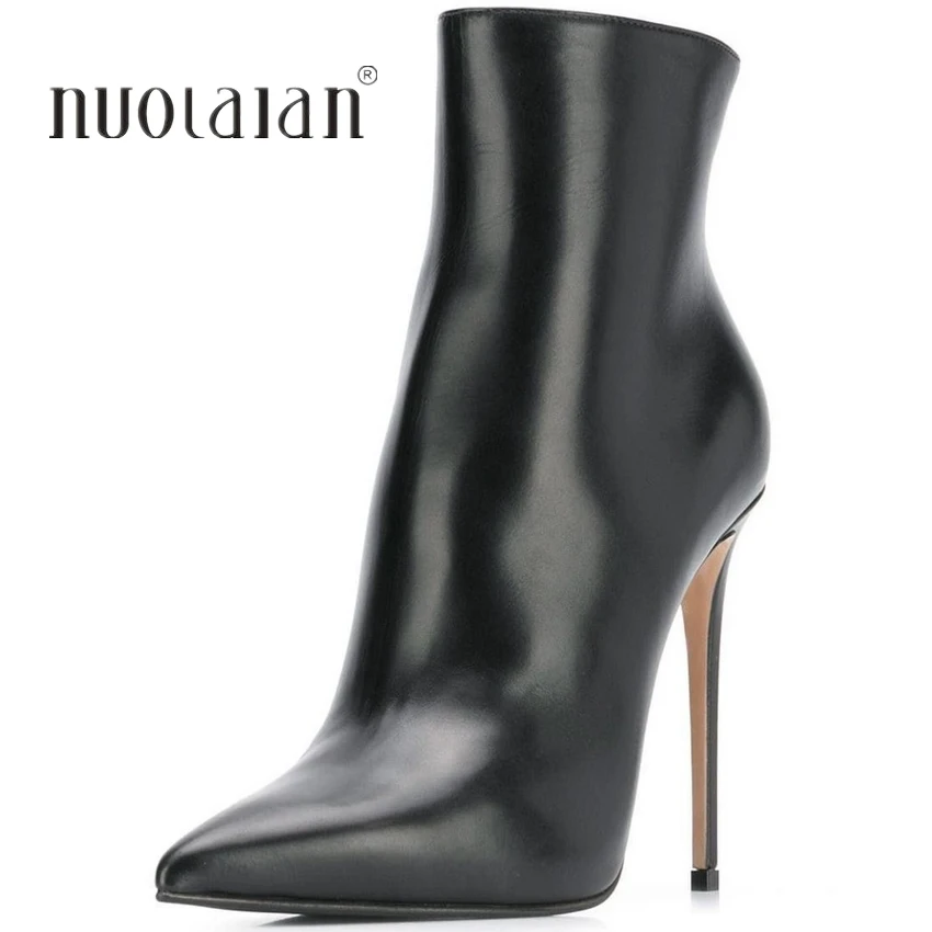 2023 New Women High Heel Ankle Boots Black Leather Thin Heel Sexy Ins Winter Woman Shoes Party Ladies Footwear Size 35-42