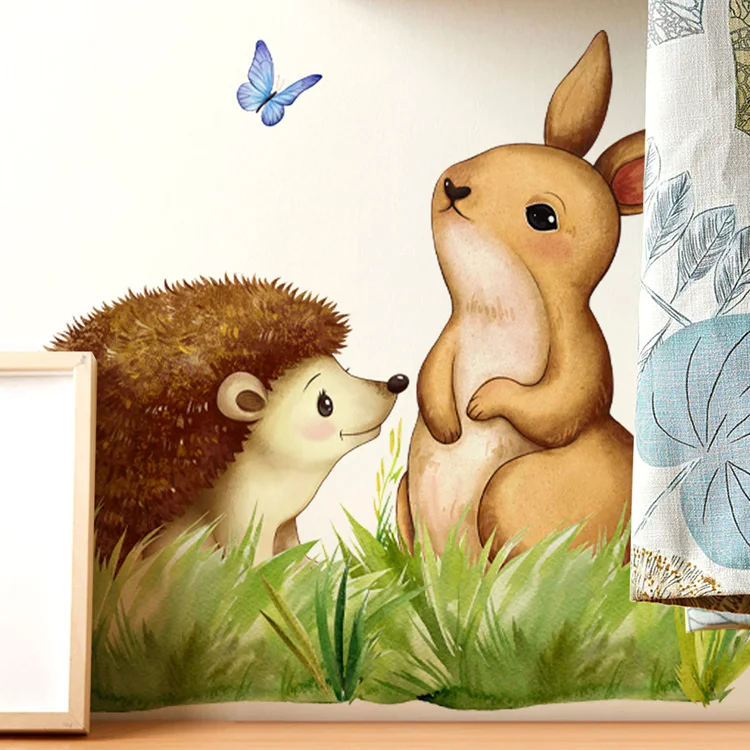 Cartoon Kaninchen Igel Schmetterling Wandaufkleber Kinderzimmer Deko Aufkleber Schlafzimmer Hintergrund Heimdekoration Selbstklebende Tapete – Detail 3