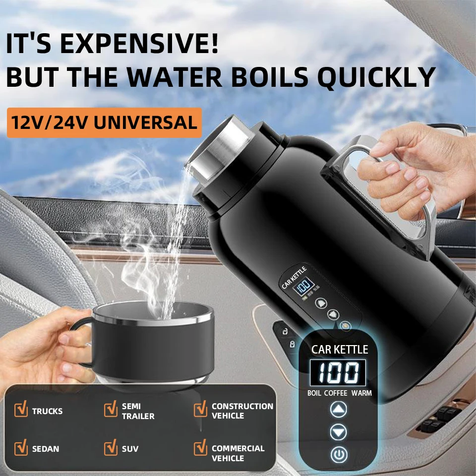 12V 24V Car Kettle Electric Water Boiler Portable Travel Mug Warmer Cup Truck Auto Vehicle Coffee Tea Maker Stainless Steel view 4