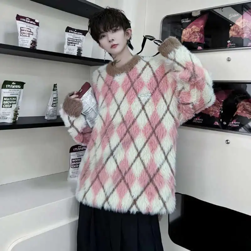 LUZHEN Pattern Seahorse Hair Men's Knitted Hoodie Sweater Diamond Casual Elegance Handsome Trendy Korean Clothes Tops JY5476