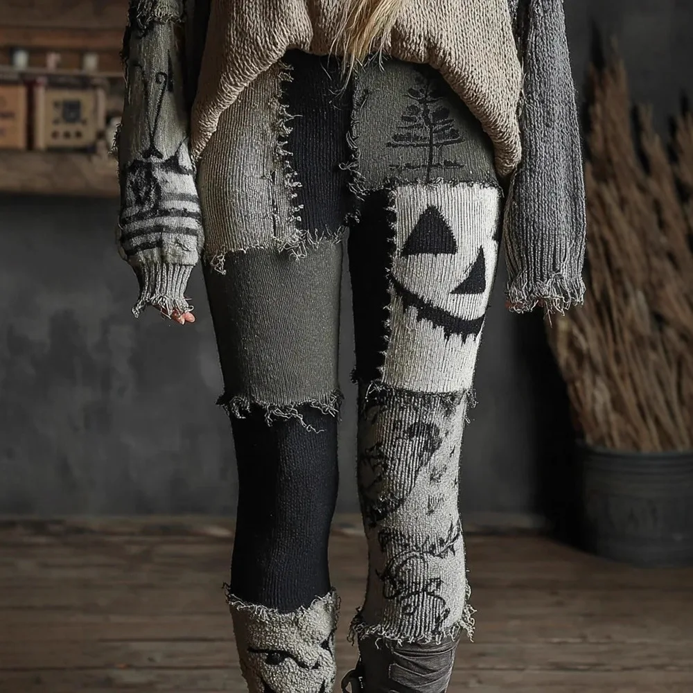 

2025 New Halloween Smiley Face Leggings Women, Digital Print Tights, Stretchy High Waisted Pants, Cute Spooky Season Outfit