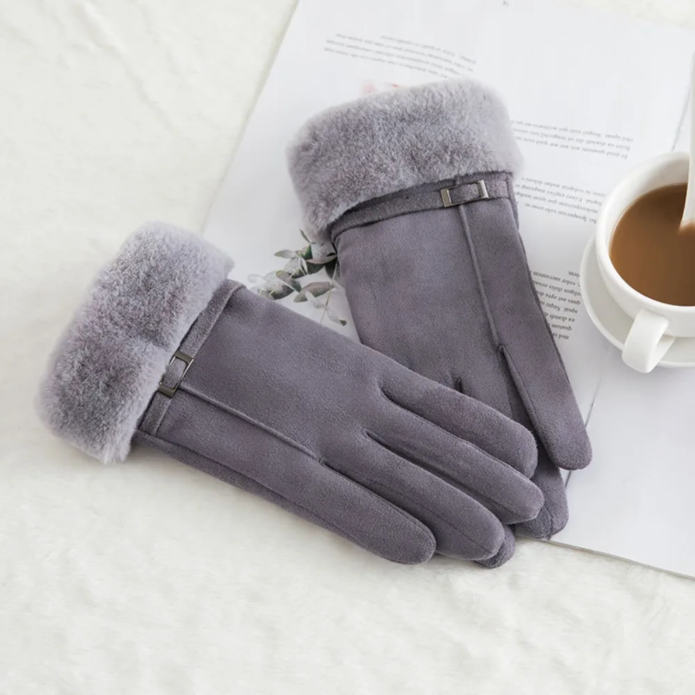 

Fashion Windproof Suede Gloves Touch Screen Soft Full Fingers Mittens Warm Comfortable Women Winter Gloves Girls