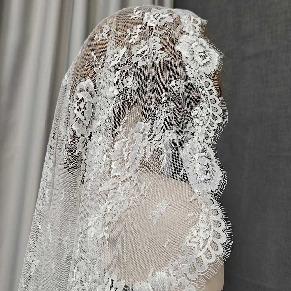 

Customized Short Mantilla Veil with Hidden Comb Elegant Eyelash Floral Lace Ivory Bridal Veil Wedding Accessories
