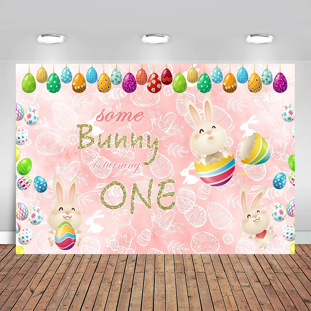 

Some Bunny Is Turning One Backdrop Supplies for Newborn Kids Happy Easter Day Party Colorful Eggs Decoration Rabbit Baby Shower