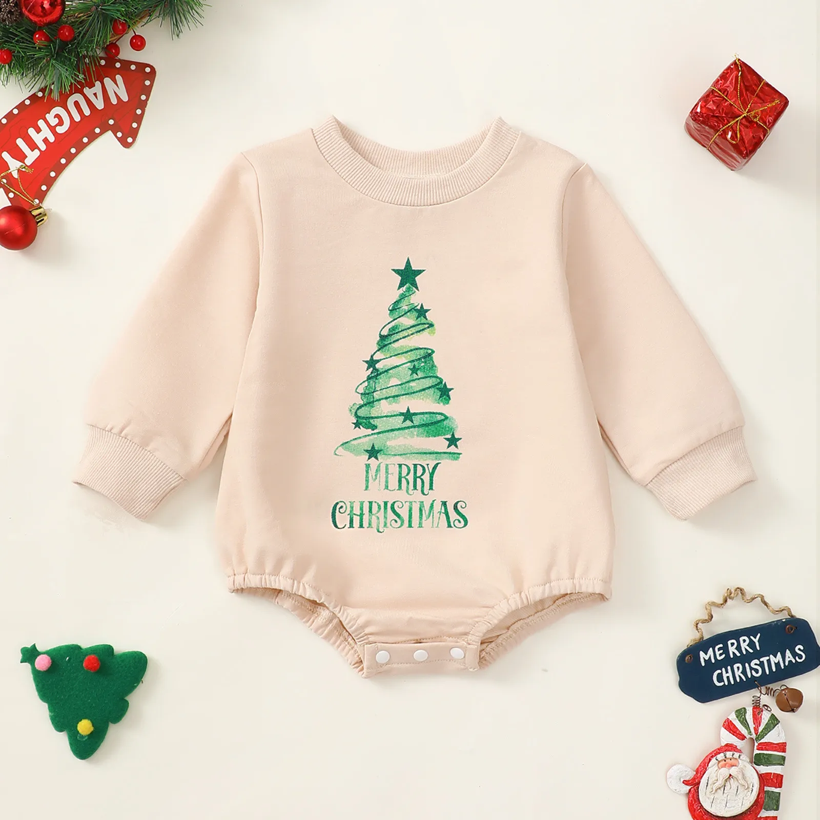 Infant Boy And Girls Long Sleeve Christmas Tree Printing Pullover Romper Newborn Sweatshirt Toddler Girl Turtleneck Bodysuit