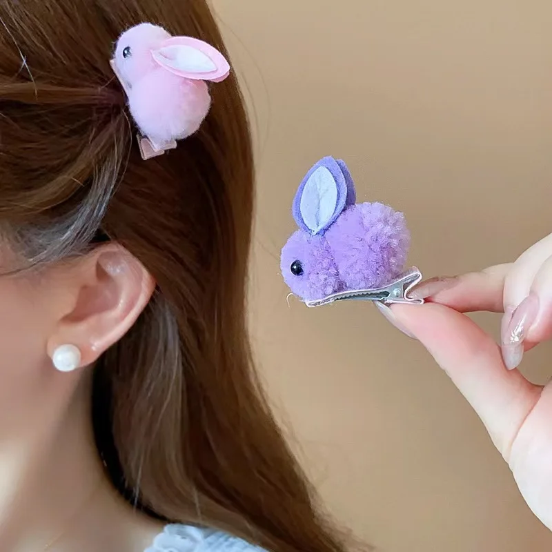 Kids Hair Clips 1pc Adorable 3D Plush Rabbit Barrettes Cute Viral Design Soft Edges Gentle for Toddlers Daily Use Fashion