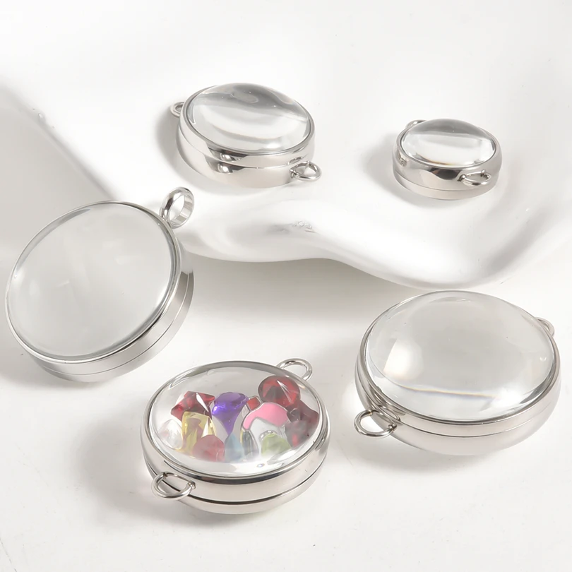 1Pc Stainless Steel Chunky Glass Cremation Ashes Living Medallion Pendant Openable Round Memory Photo Locket кулон Jewelry