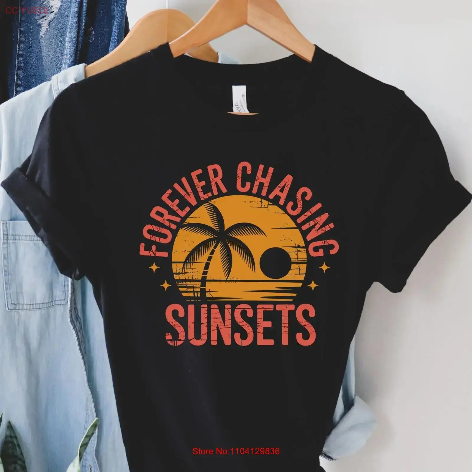 Forever Chasing Sunsets T Shirt Tropical Sunset Beach Coastal Summer Palm Tree Tank Vacation Ocean Lover vintage Washed Casual