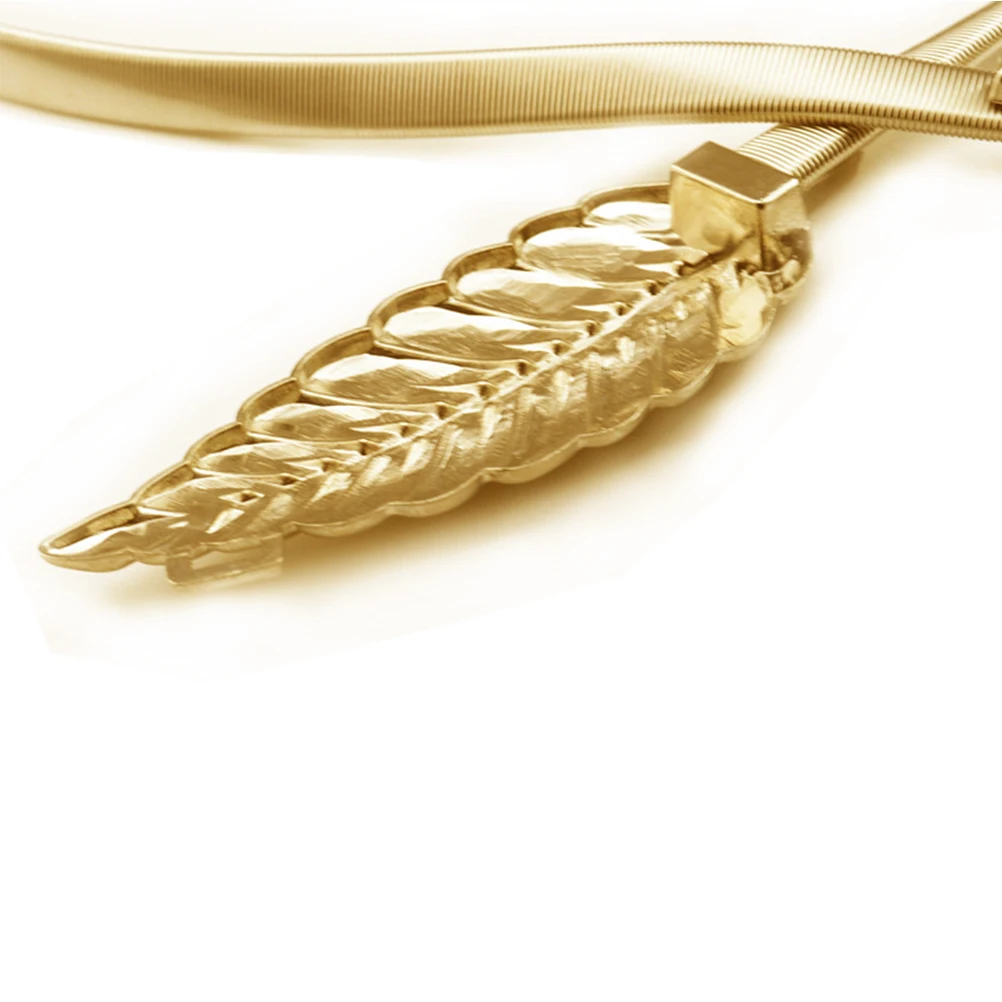

Golden Leaf Shape Wedding Waist For Women Elastic Stretchy Metal Strap Adjustable Decorative Gold Belt For Dress Blouse Coat