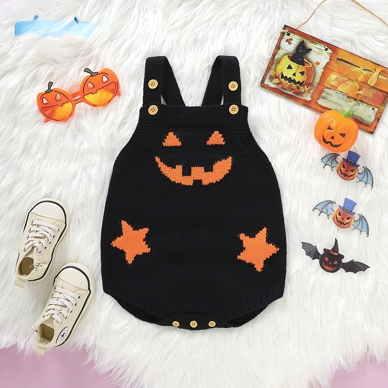 

2025 Halloween Pumpkin Baby Girls Boys Knit Romper 0-2Y Newborn Baby Celebrating Gift Festive Party Outfit Bodysuit