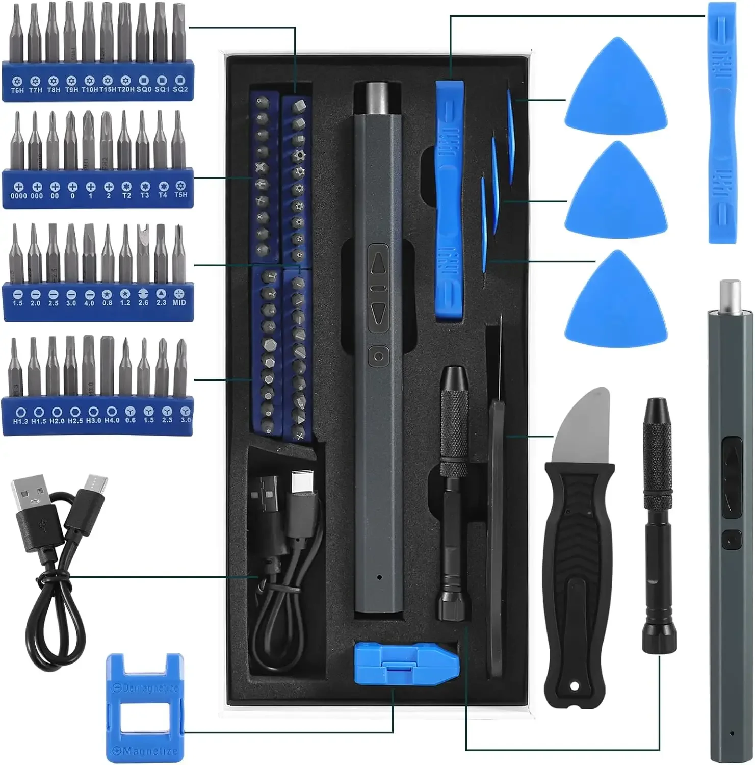 

50 in 1 Cordless Electric Screwdriver Set Precision Power Tool Magnetic Screw Driver Bit Fast Charging Repair Tool Kit