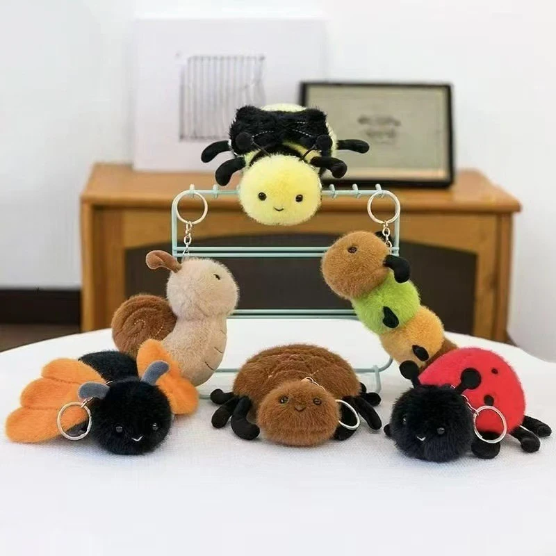 Plüsch-Simulations-Insekten-Schlüsselanhänger, Stofftier, niedlicher Cartoon-Käfer, Spinne, Biene, Plüschpuppe, Taschenanhänger, Schlüsselring, kreatives Geschenk, Neu