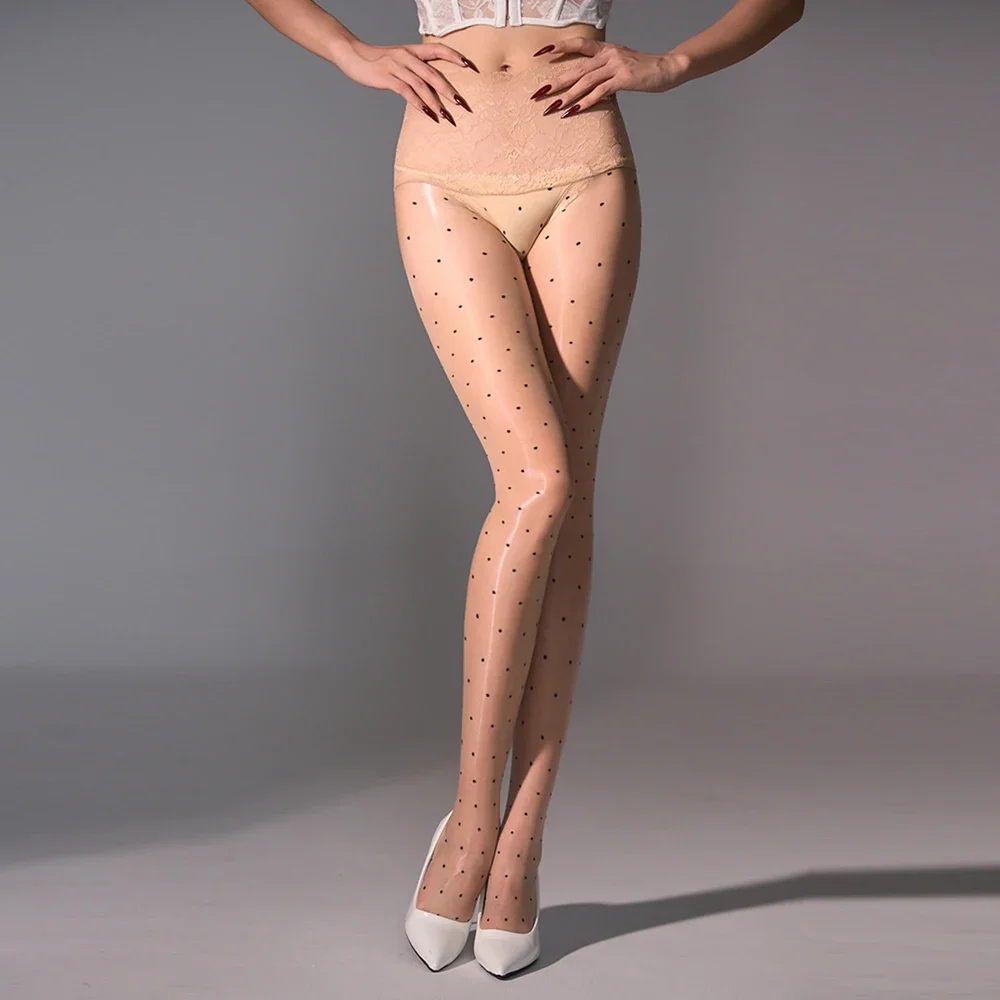 

Sexy Women's Lace High Waist Pantyhose Oil Glossy Ultrathin Sheer 360 Seamless Pantyhose High Elastic Fashion Stockings Tights