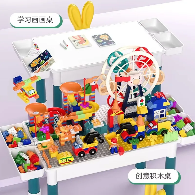 Wholesale building block table multifunctional puzzle building block assembly toy wood
