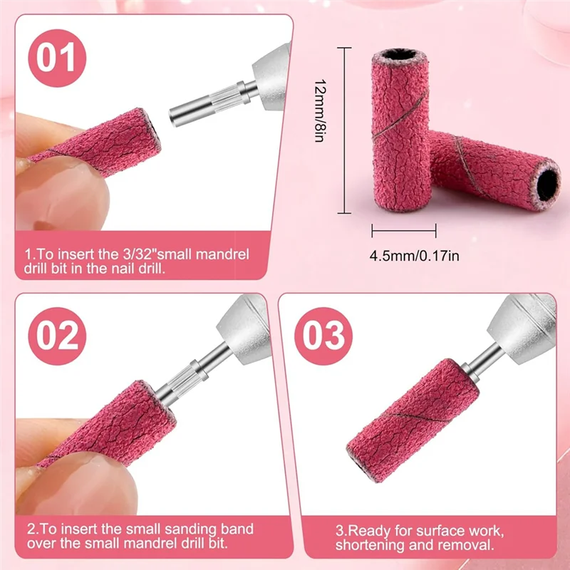 

ABBK-200 Pcs Nail Drill Bits Small Sanding Bands With 3.1Mm Mandrel Bit, 180 Fine Grit Mini Sanding Bands Nail File